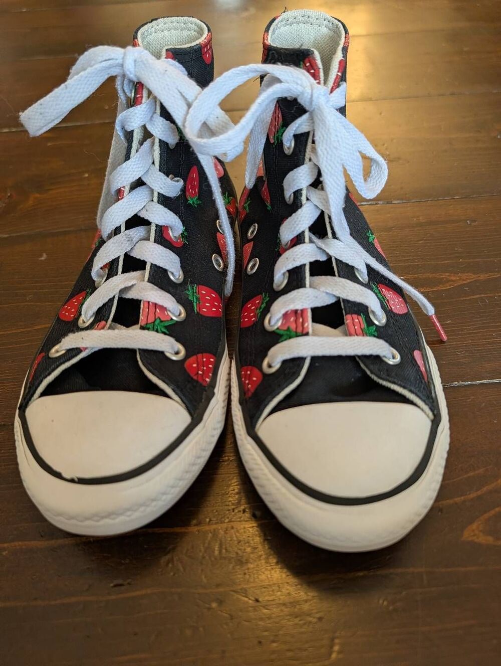 Chuck Taylor Converse All Stars High Tops Black with Strawberries Size 2
